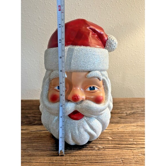 Vintage Blow Mold Christmas Santa Claus Head Glitter Used Nose Not Perfect - Picture 13 of 15